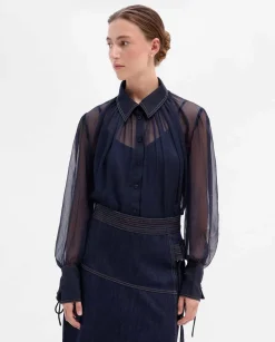 Camisas Y Blusas|SIMORRA Blusa gasa combinada Azul